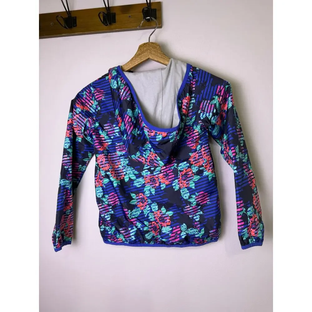 OshKosh B’gosh Girls Size 8 Floral Windbreaker Hooded Jacket 90s Blue